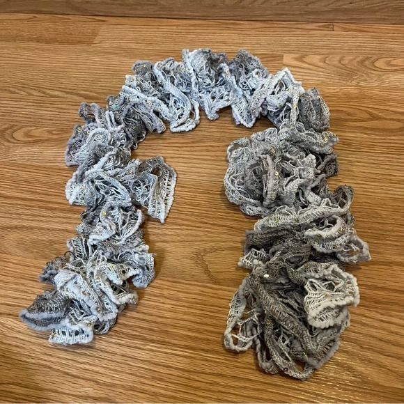 Fashion Handmade Crochet Ruffle Lace Scarf Grey Short Sequins - Picture 1 of 4